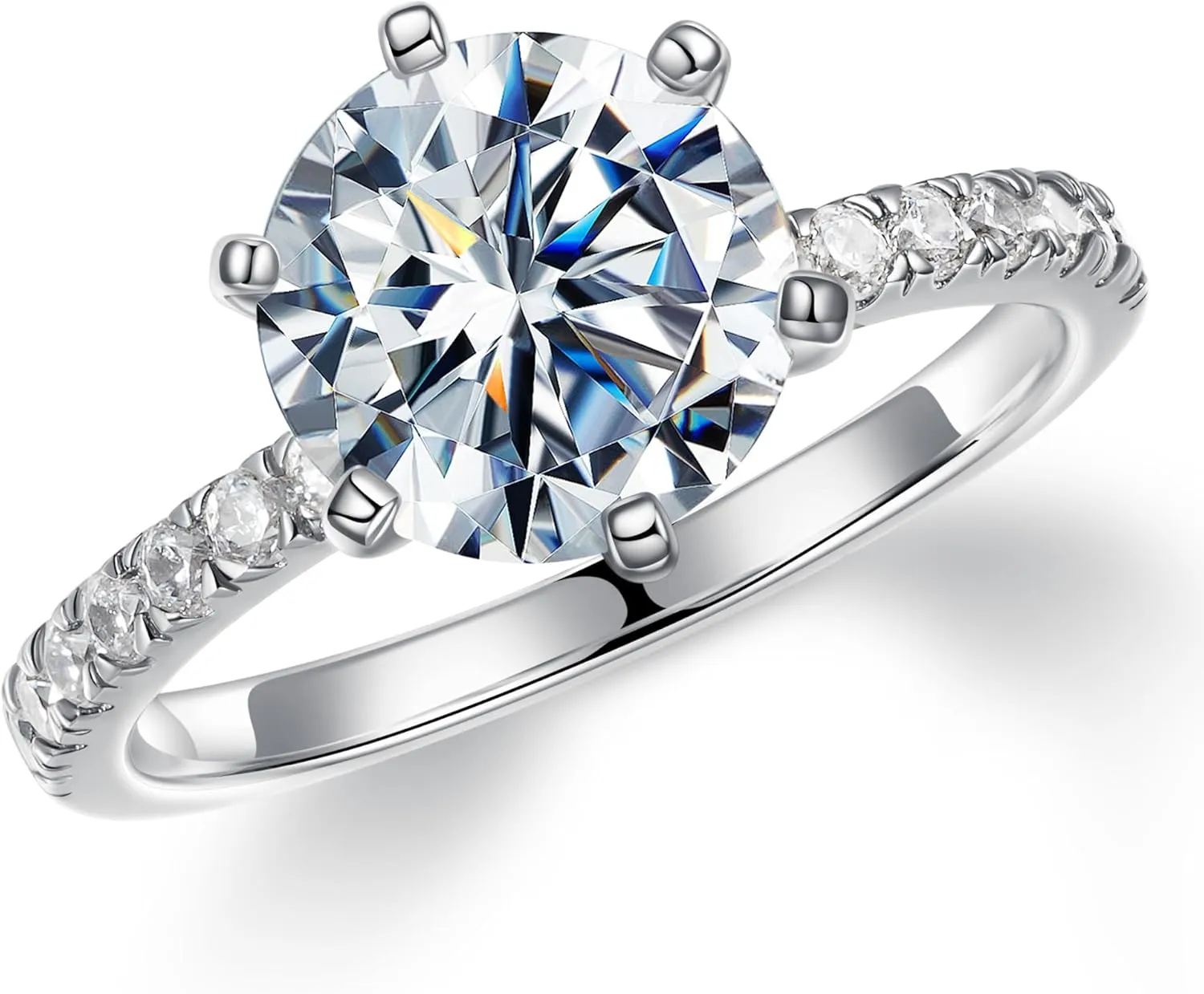MOOSEA 3CT Moissanite Engagement Rings for Women, Brilliant D Color VVS1 Clarity Lab Created Rings S925 Sterling Silver 14K White Gold Vermeil 6 Claw Moissanite Rings for Women Jewelry Gifts