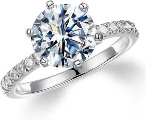 MOOSEA 3CT Moissanite Engagement Rings for Women, Brilliant D Color VVS1 Clarity Lab Created Rings S925 Sterling Silver 14K White Gold Vermeil 6 Claw Moissanite Rings for Women Jewelry Gifts