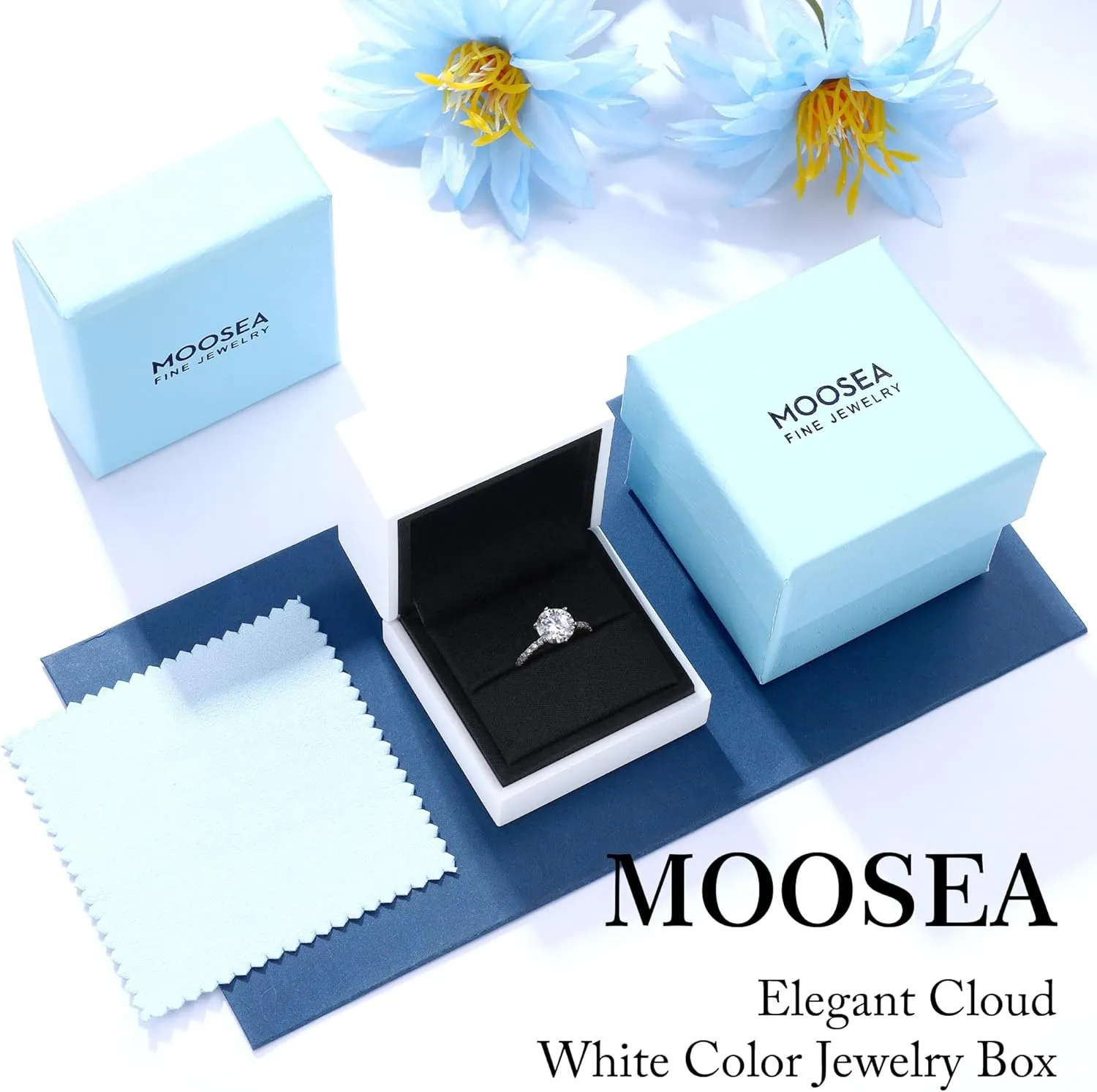 MOOSEA 3CT Moissanite Engagement Rings for Women, Brilliant D Color VVS1 Clarity Lab Created Rings S925 Sterling Silver 14K White Gold Vermeil 6 Claw Moissanite Rings for Women Jewelry Gifts