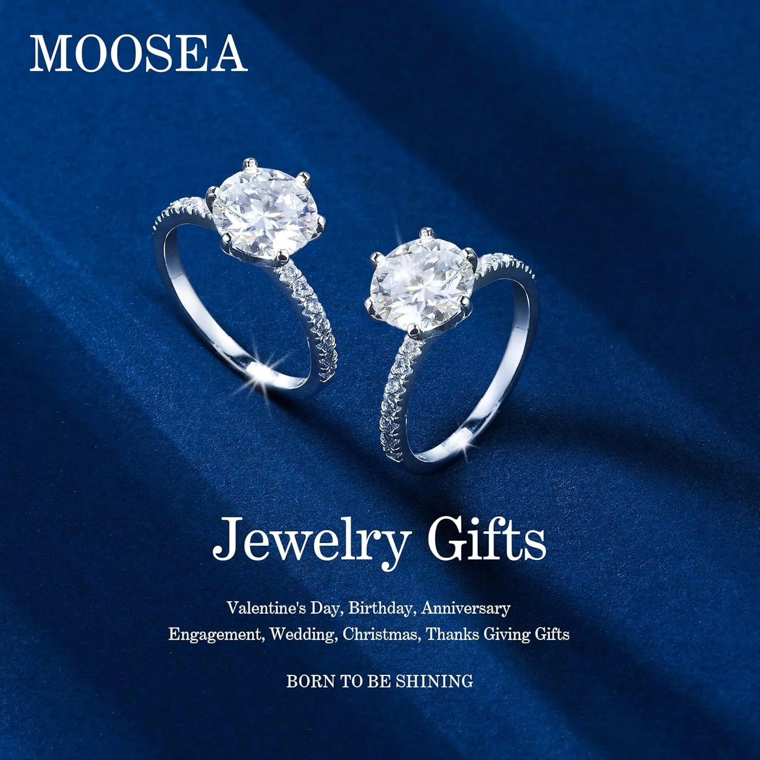 MOOSEA 3CT Moissanite Engagement Rings for Women, Brilliant D Color VVS1 Clarity Lab Created Rings S925 Sterling Silver 14K White Gold Vermeil 6 Claw Moissanite Rings for Women Jewelry Gifts