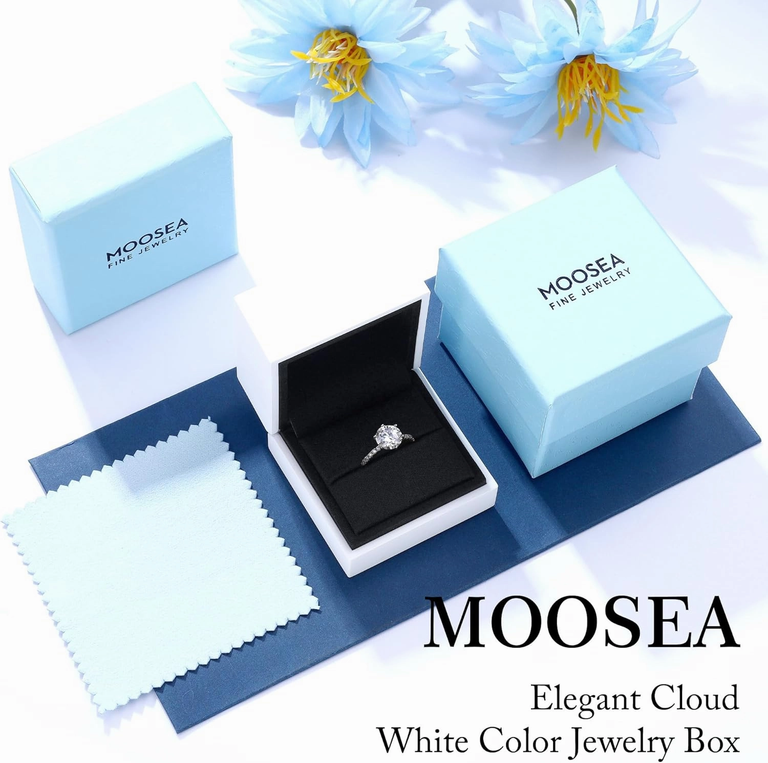 MOOSEA 3CT Moissanite Engagement Rings for Women, Brilliant D Color VVS1 Clarity Lab Created Rings S925 Sterling Silver 14K White Gold Vermeil 6 Claw Moissanite Rings for Women Jewelry Gifts