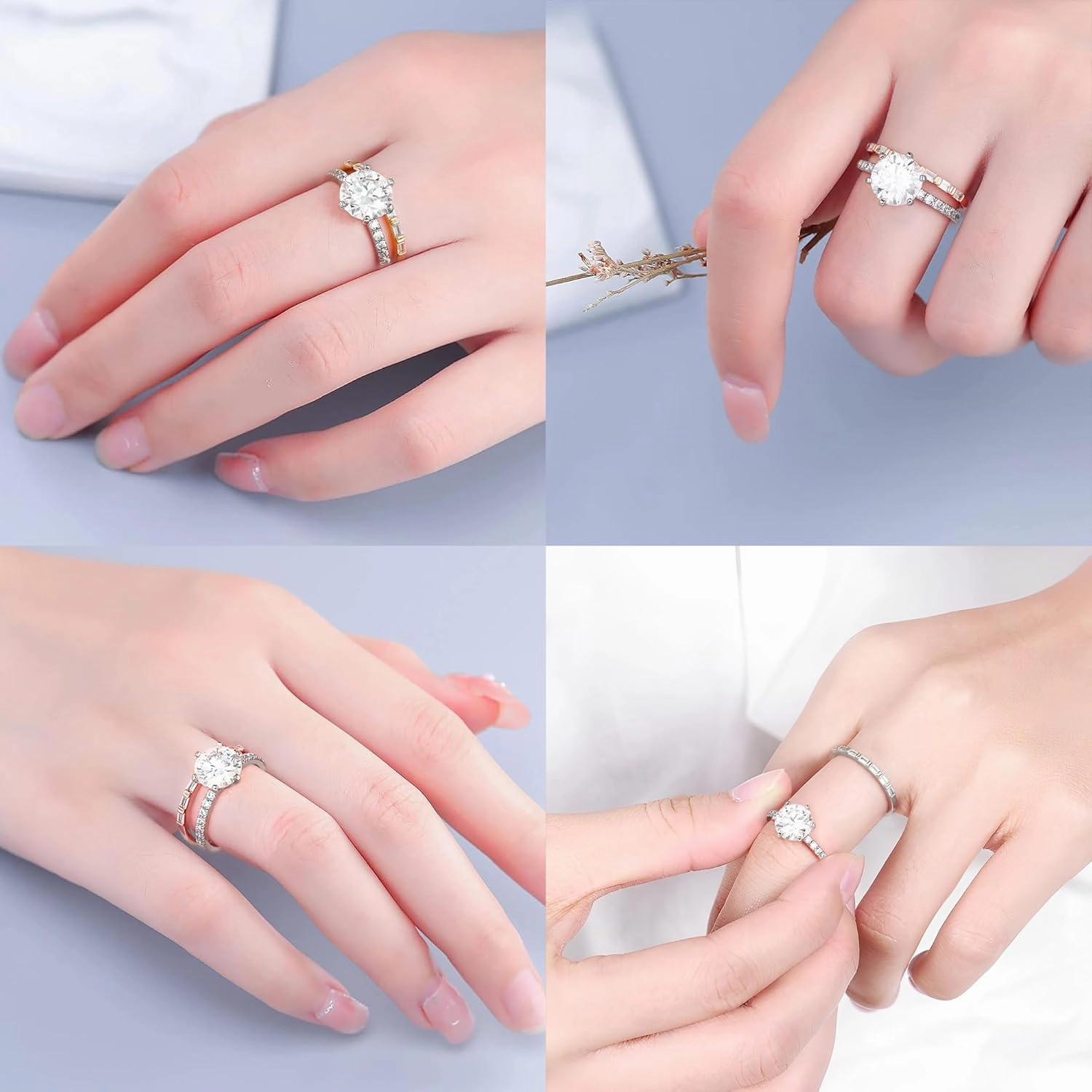 MOOSEA 3CT Moissanite Engagement Rings for Women, Brilliant D Color VVS1 Clarity Lab Created Rings S925 Sterling Silver 14K White Gold Vermeil 6 Claw Moissanite Rings for Women Jewelry Gifts