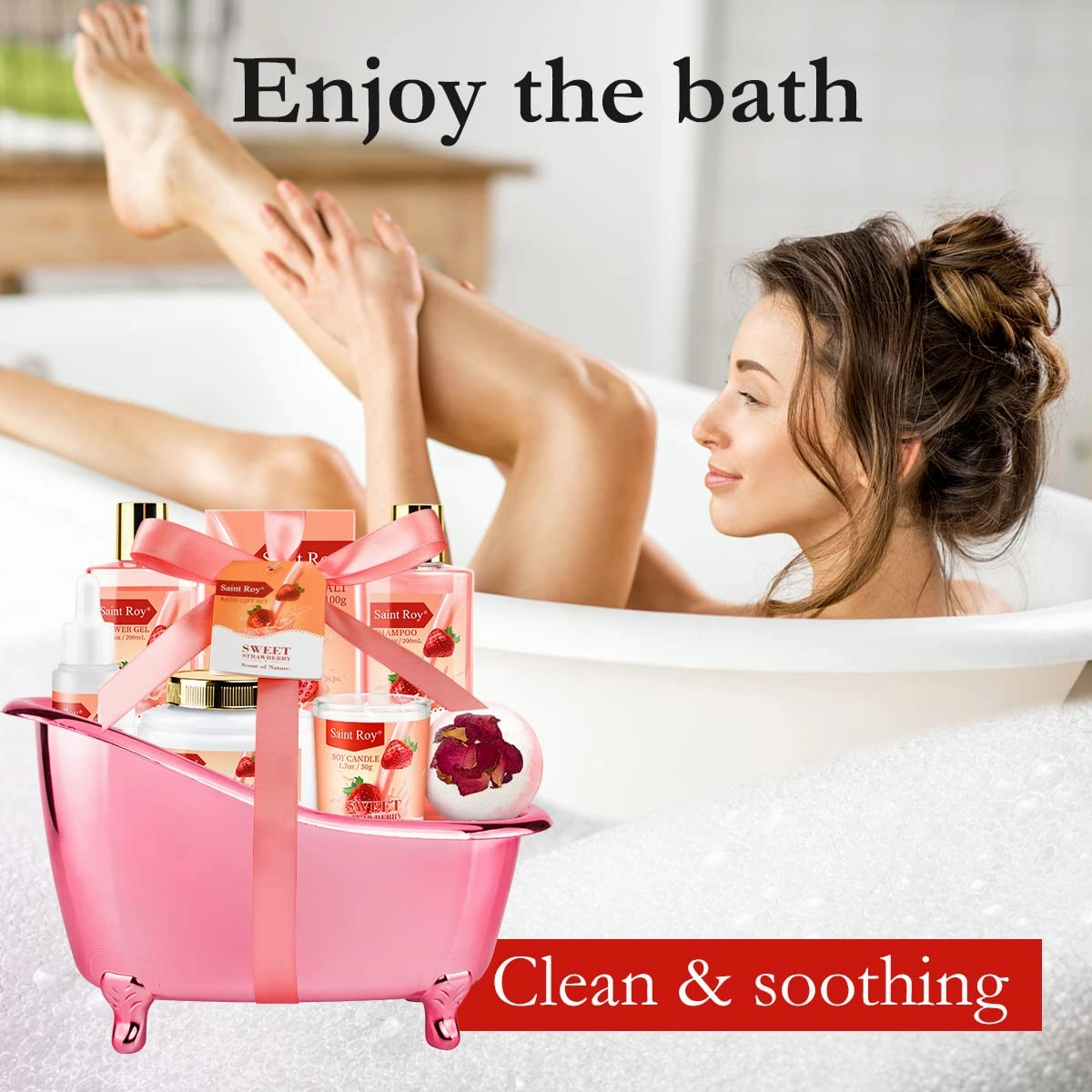 Mother's Day Gifts for Mom SPA Gifts for Her Gift Baskets for Women, Spa Gifts for Mom Strawberry Scent - Rich in Jojoba Oil Shea Butter with Body Lotion, Bath Bomb, Care Package, Birthday Gift