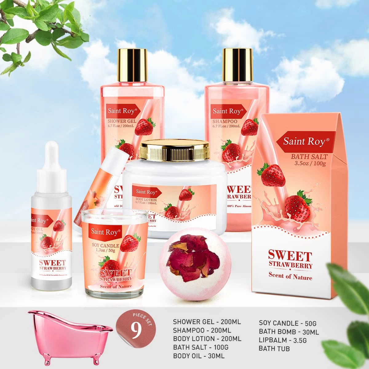 Mother's Day Gifts for Mom SPA Gifts for Her Gift Baskets for Women, Spa Gifts for Mom Strawberry Scent - Rich in Jojoba Oil Shea Butter with Body Lotion, Bath Bomb, Care Package, Birthday Gift