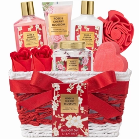 Mothers Day Gifts for Mom - 9 Pcs Rose Pampering Bath and Body Gift Basket Set for Women, Gift with Shower Gel | Valentine's, Birthday, Christmas Gifts for Her, Perfect Gift for Mom All Occasion