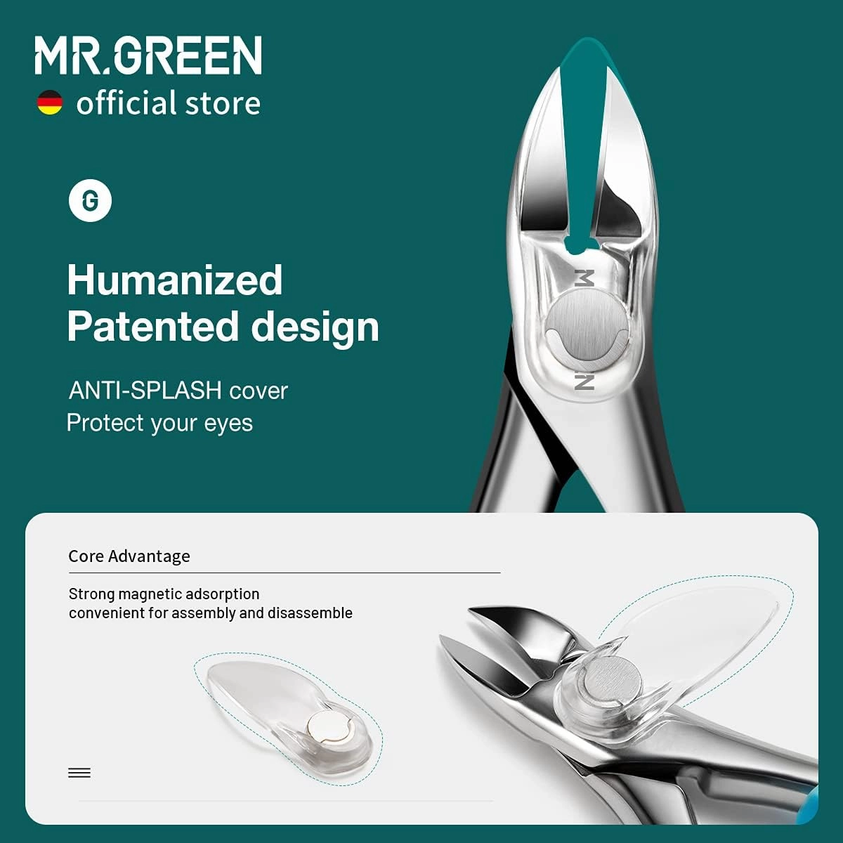MR.GREEN Nail Clippers Toenail Cutters Anti-Splash Professional Ingrown Thick Hard Nail Scissors Pedicure Tools Manicure Sets (Blue Handle)
