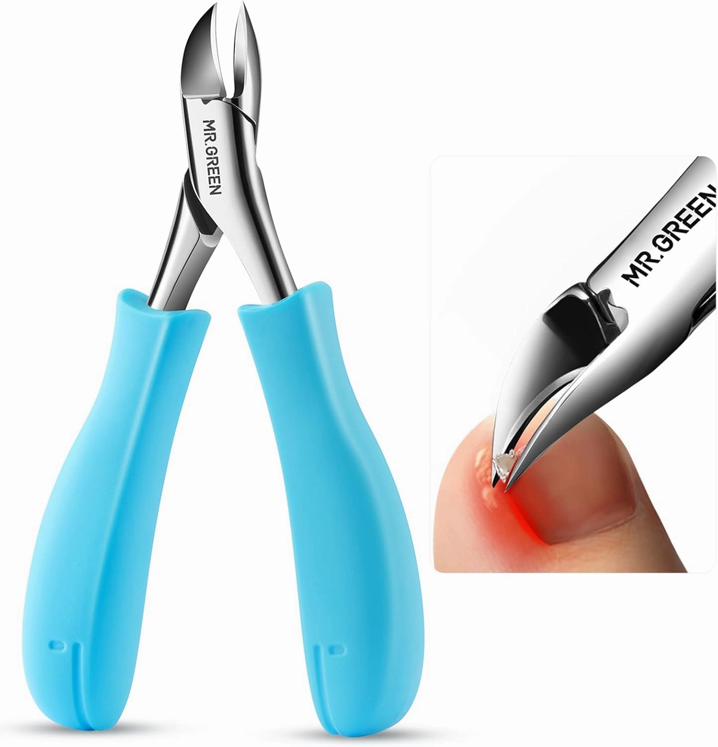 MR.GREEN Nail Clippers Toenail Cutters Anti-Splash Professional Ingrown Thick Hard Nail Scissors Pedicure Tools Manicure Sets (Blue Handle)
