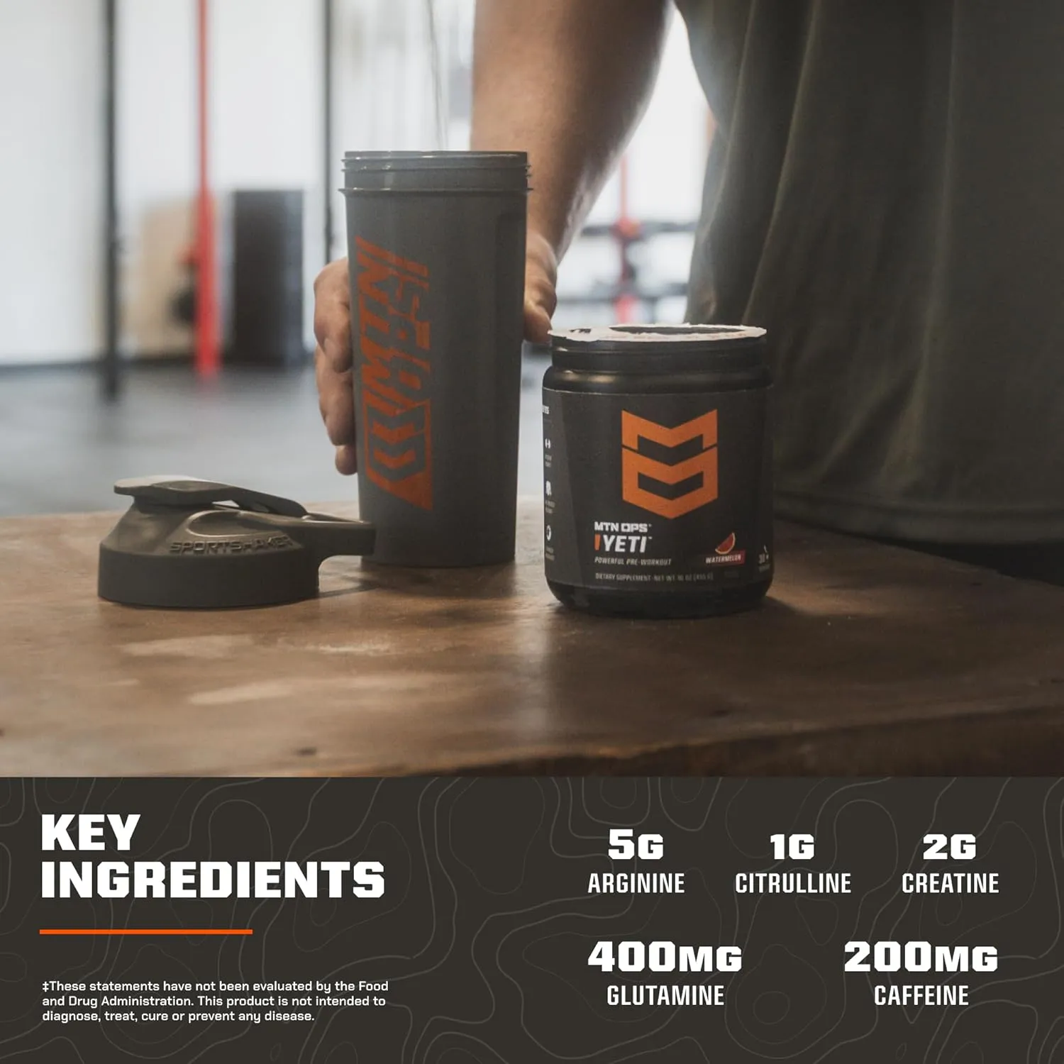 MTN OPS Yeti Pre-Workout Powder Energy Drink with Creatine, 200mg Caffeine & BCAAs with Beta Alanine, 30-Serving Tub, Peach Zing