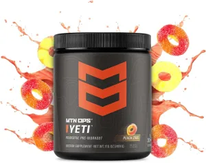 MTN OPS Yeti Pre-Workout Powder Energy Drink with Creatine, 200mg Caffeine & BCAAs with Beta Alanine, 30-Serving Tub, Peach Zing
