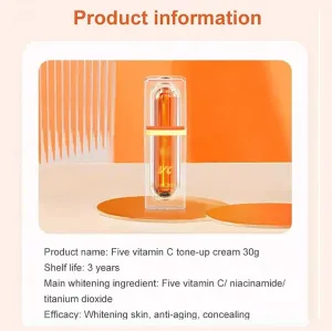 Multi-Vc Natural Makeup Cream, Five Vitamin C Natural Makeup Cream, Five Vitamin C Tone-Up Foundation Cream, Five Vitamin C Cream For Face, Vitamin C Face Serum Moisturizer Cream (5pcs)