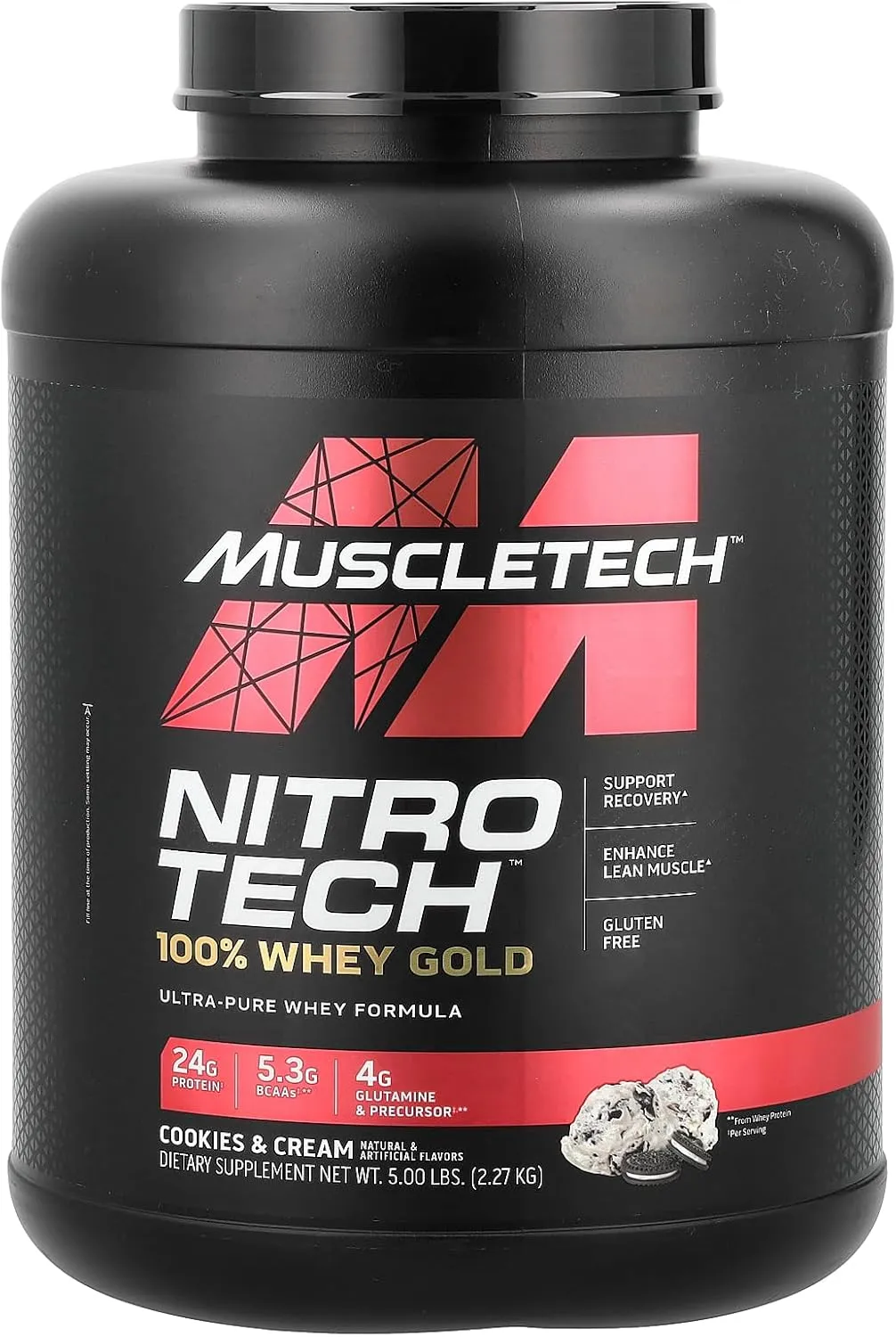 Muscletech Whey Protein Powder |MuscleTech Nitro-Tech Whey Gold Protein Powder |Whey Protein Isolate Smoothie Mix |Protein Powder for Women & Men |Cookies and Cream Protein Powder, 5 Pound (Pack of 1)