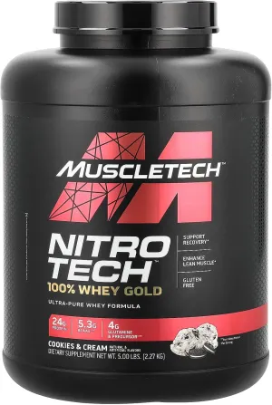 Muscletech Whey Protein Powder |MuscleTech Nitro-Tech Whey Gold Protein Powder |Whey Protein Isolate Smoothie Mix |Protein Powder for Women & Men |Cookies and Cream Protein Powder, 5 Pound (Pack of 1)