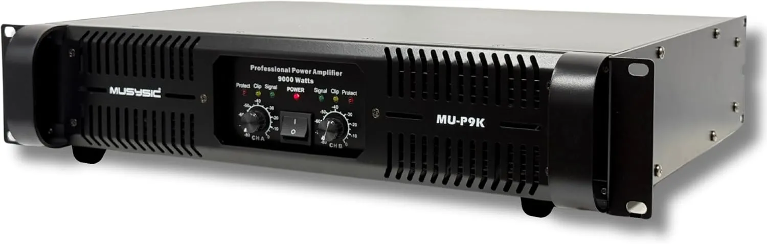 MUSYSIC 2-Channel Professional Power Amplifier – 9000W Peak PA Amp with ATR Technology – XLR/TRS Inputs, Banana Plug & Speakon Output – DJ, Karaoke Machine, Stereo Receivers