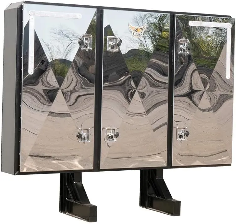 Mytee Products 68" x 80" x 14" Black Viking Vaulted Aluminum Flatbed Trailer Cab Rack with 3 Mirror Finish Doors - Headache Rack for Semi Trucks for Easy Haul & Store Trailer Equipments