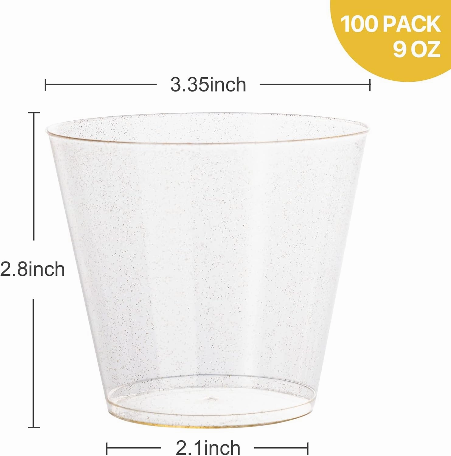 N9R 100PCS Gold Plastic Cups 9oz, Gold Glitter Plastic Cups Disposable, Elegant Wedding Cups and Party Cups