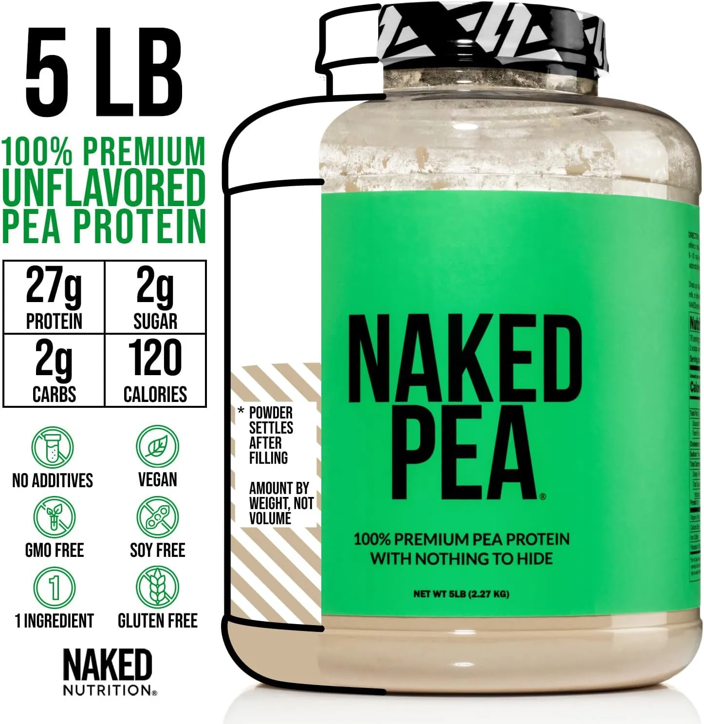 NAKED Pea - 5LB 100% Pea Protein Powder from North American Farms - Unflavored Vegan Pea Protein Isolate - Plant Protein Powder, Easy to Digest - 76 Servings