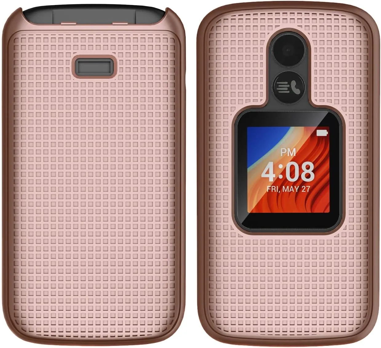 Nakedcellphone Case for Alcatel TCL Flip 2 Phone (2022), [Grid Texture] Slim Hard Shell Protector Cover for T408DL / TFALT408DCP - Rose Gold Pink