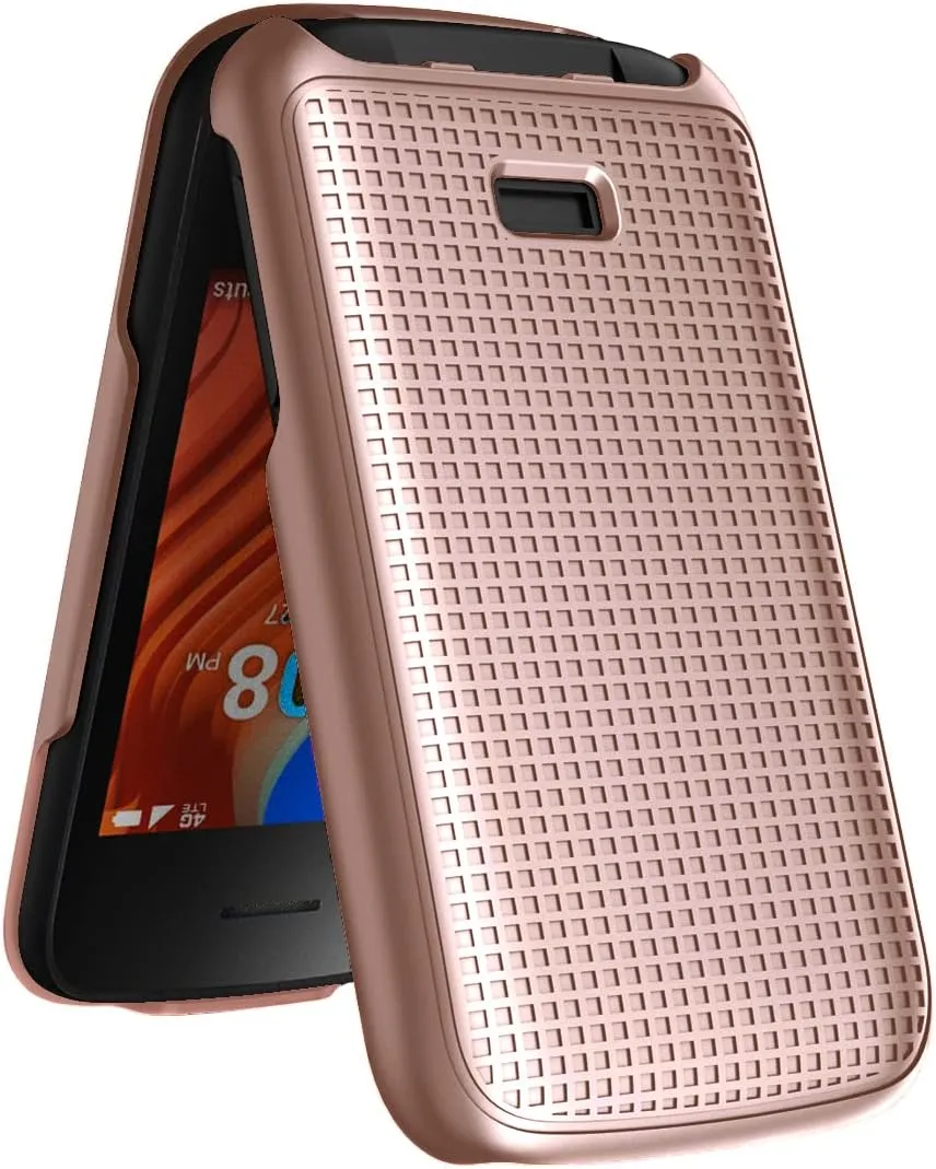 Nakedcellphone Case for Alcatel TCL Flip 2 Phone (2022), [Grid Texture] Slim Hard Shell Protector Cover for T408DL / TFALT408DCP - Rose Gold Pink