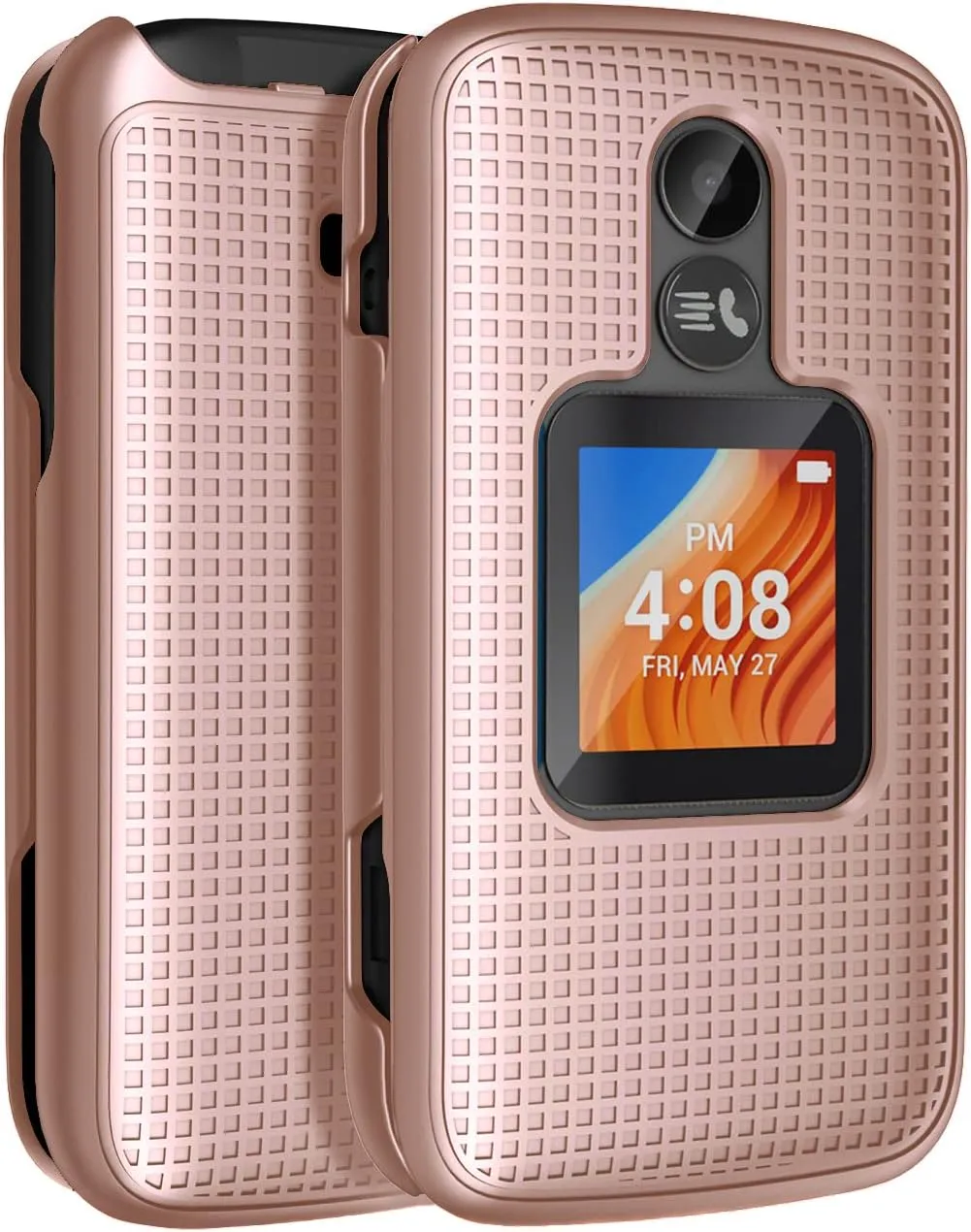 Nakedcellphone Case for Alcatel TCL Flip 2 Phone (2022), [Grid Texture] Slim Hard Shell Protector Cover for T408DL / TFALT408DCP - Rose Gold Pink