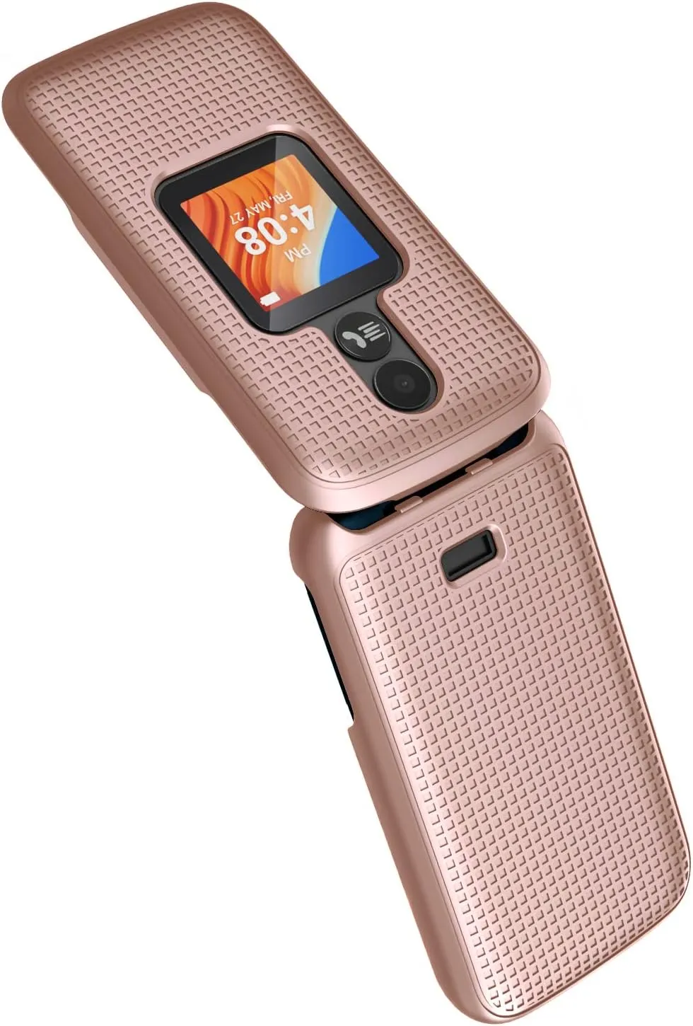 Nakedcellphone Case for Alcatel TCL Flip 2 Phone (2022), [Grid Texture] Slim Hard Shell Protector Cover for T408DL / TFALT408DCP - Rose Gold Pink