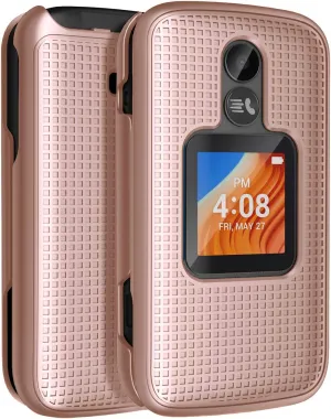 Nakedcellphone Case for Alcatel TCL Flip 2 Phone (2022), [Grid Texture] Slim Hard Shell Protector Cover for T408DL / TFALT408DCP - Rose Gold Pink