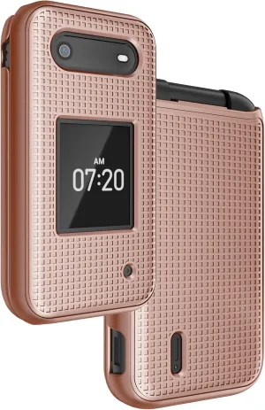 Nakedcellphone Case for Nokia 2760 2780 Flip Phone, Slim Hard Shell Protector Cover with Grid Texture for Tracfone N139DL, TA-1398, TA-1451, TA-1420 - Rose Gold Pink