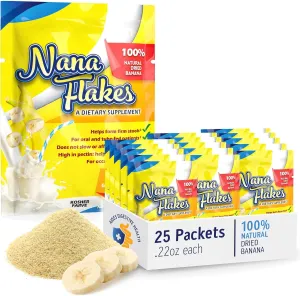 Nana Flakes 100% Pure Banana Flakes Medical Food Powder - Decrease Fat Intake & Natural Remedy for Diarrhea & Heart Burn - Great Source of Protein & Fiber (25 Single-Serve Packs)