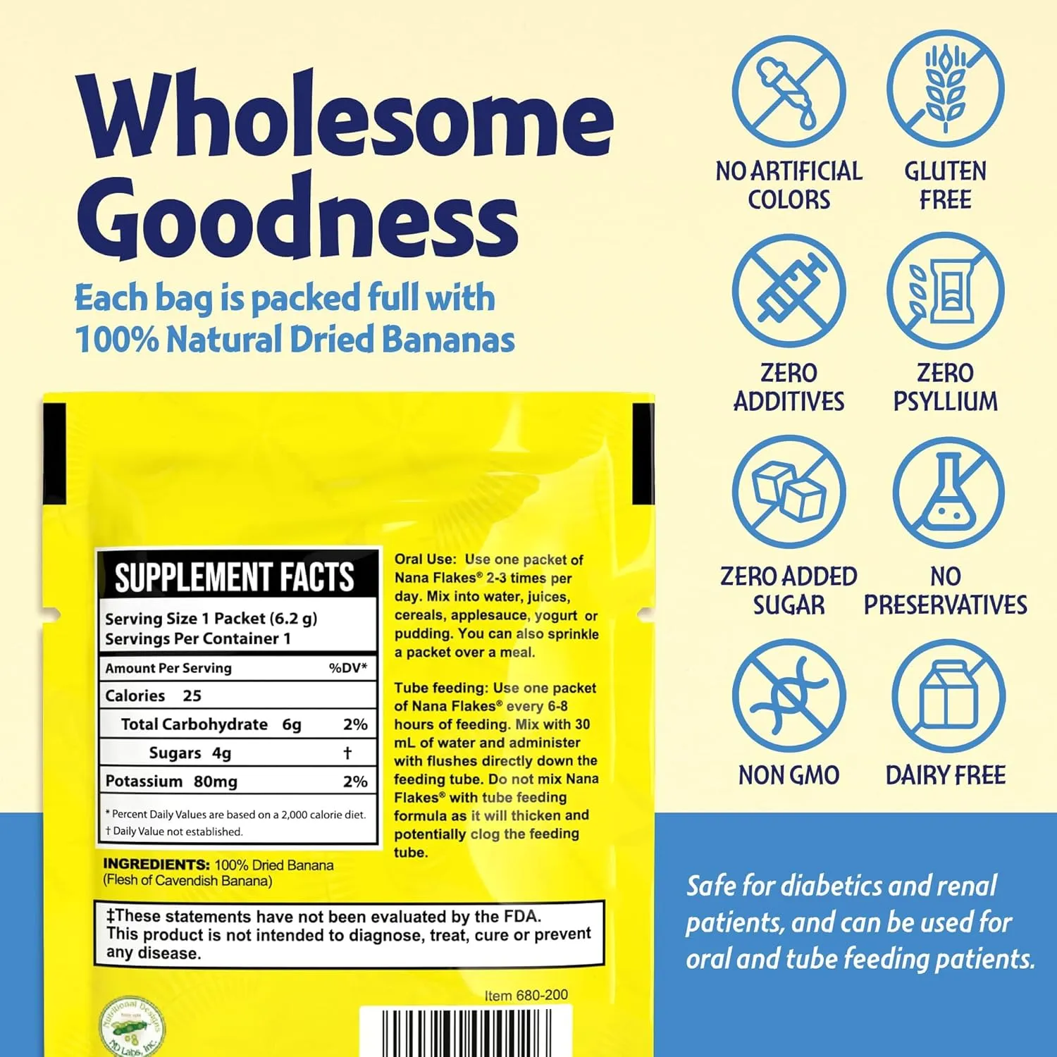 Nana Flakes 100% Pure Banana Flakes Medical Food Powder - Decrease Fat Intake & Natural Remedy for Diarrhea & Heart Burn - Great Source of Protein & Fiber (25 Single-Serve Packs)