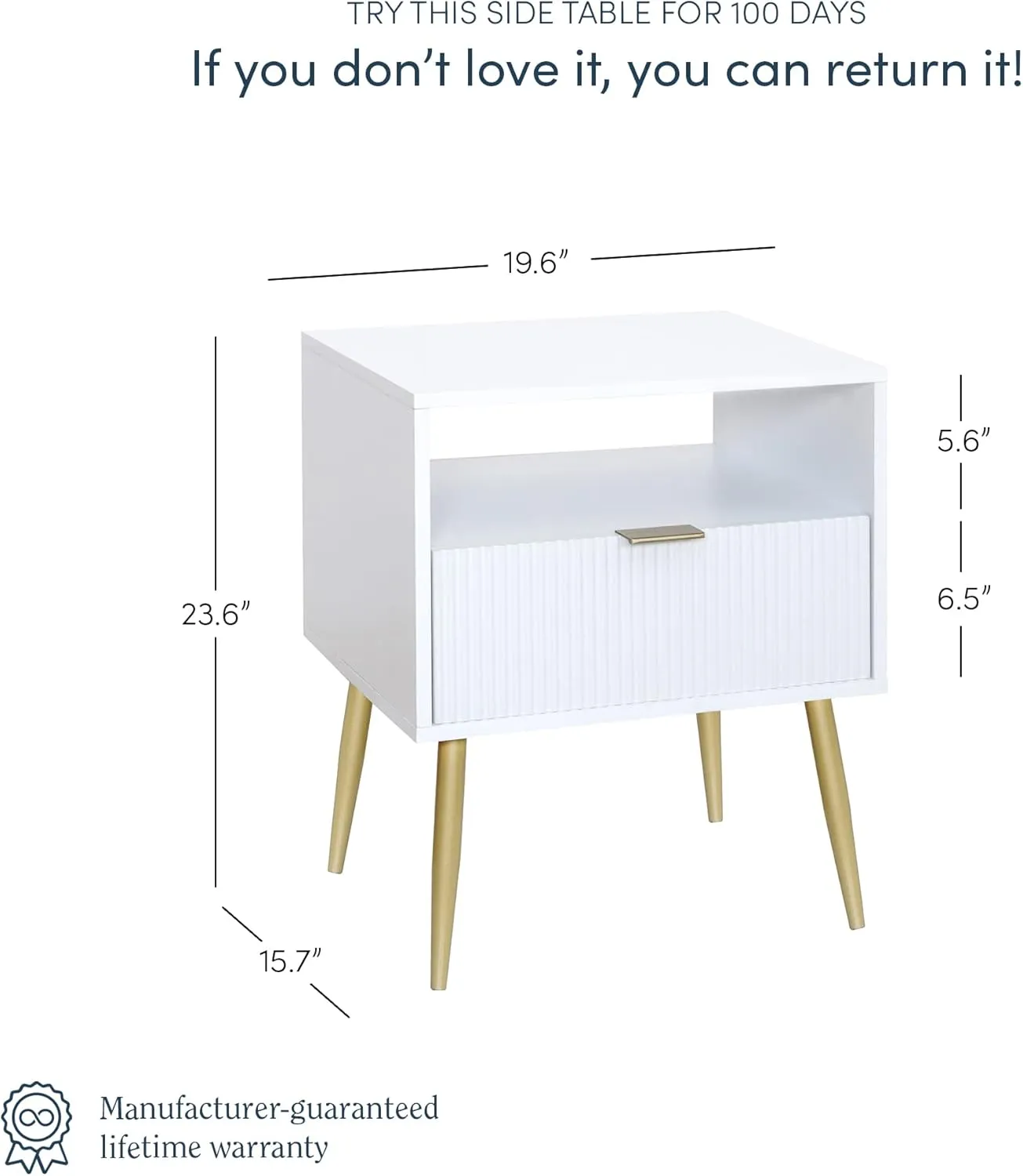 Nathan James 33902 Jacklyn Mid-Century Accent Side or End Table with Storage, Wood Frame White/Glam
