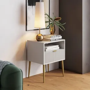 Nathan James 33902 Jacklyn Mid-Century Accent Side or End Table with Storage, Wood Frame White/Glam