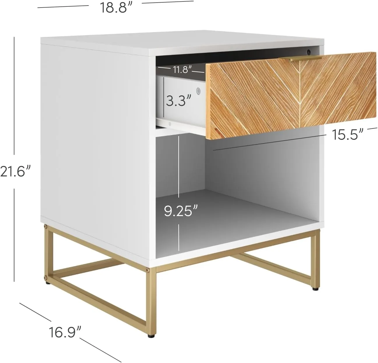 Nathan James Kensi Nightstand Side Accent or End Table with Storage, White/Gold
