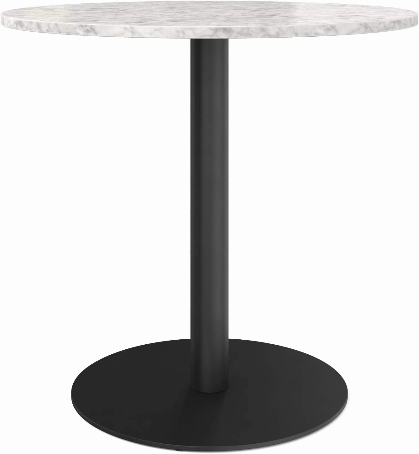Nathan James Bistro Lucy Small Mid-Century Modern Kitchen or Dining Table with Faux Carrara Marble Top and Brushed Metal Pedestal Base, Black, 31.5D x 31.5W x 29H in