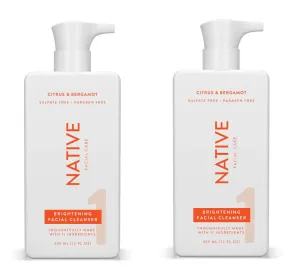 Native Brightening Face Wash, Spa Day Every Day Facial Cleanser (2 Pack) | Daily Face Cleaner for Radiant and Bright Skin, Citrus & Bergamot, 12 fl oz
