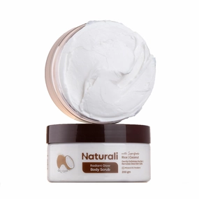 Natu.rali Radiant Glow Body Scrub With Rice & Coconut | Improves Skin Texture | Smoothens & Softens Skin | Paraben & Mineral Oil Free | 200g