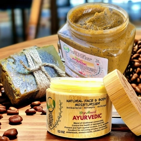 Natural Ayurvedic Skincare Set (Pack of 3) – Body Cream, Scrub & Soap with Red Palm Oil & Kernel Oil – Paraben-Free, Sulfate-Free, Silicone-Free – Nourishing Herbal Body Care Trio