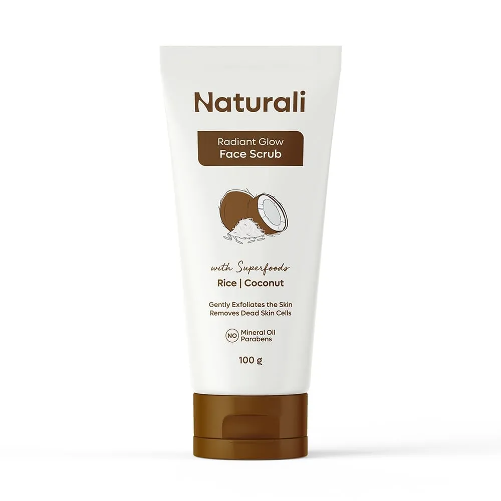 Na.turali Radiant Glow Face Scrub With Rice & Coconut | Improves Skin Texture | Smoothens & Softens Skin | Paraben & Mineral Oil Free | 100g
