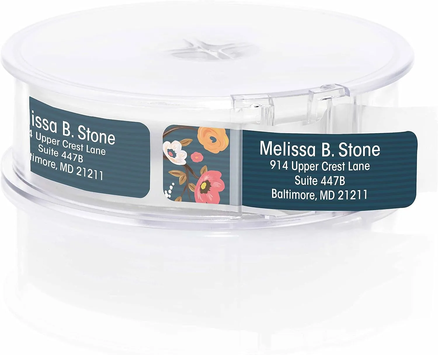 Navy Painted Blossoms Rolled Address Labels/Roll of 500 Personalized Return Address Labels/Designer Return Address Stickers in Elegant Plastic Dispenser