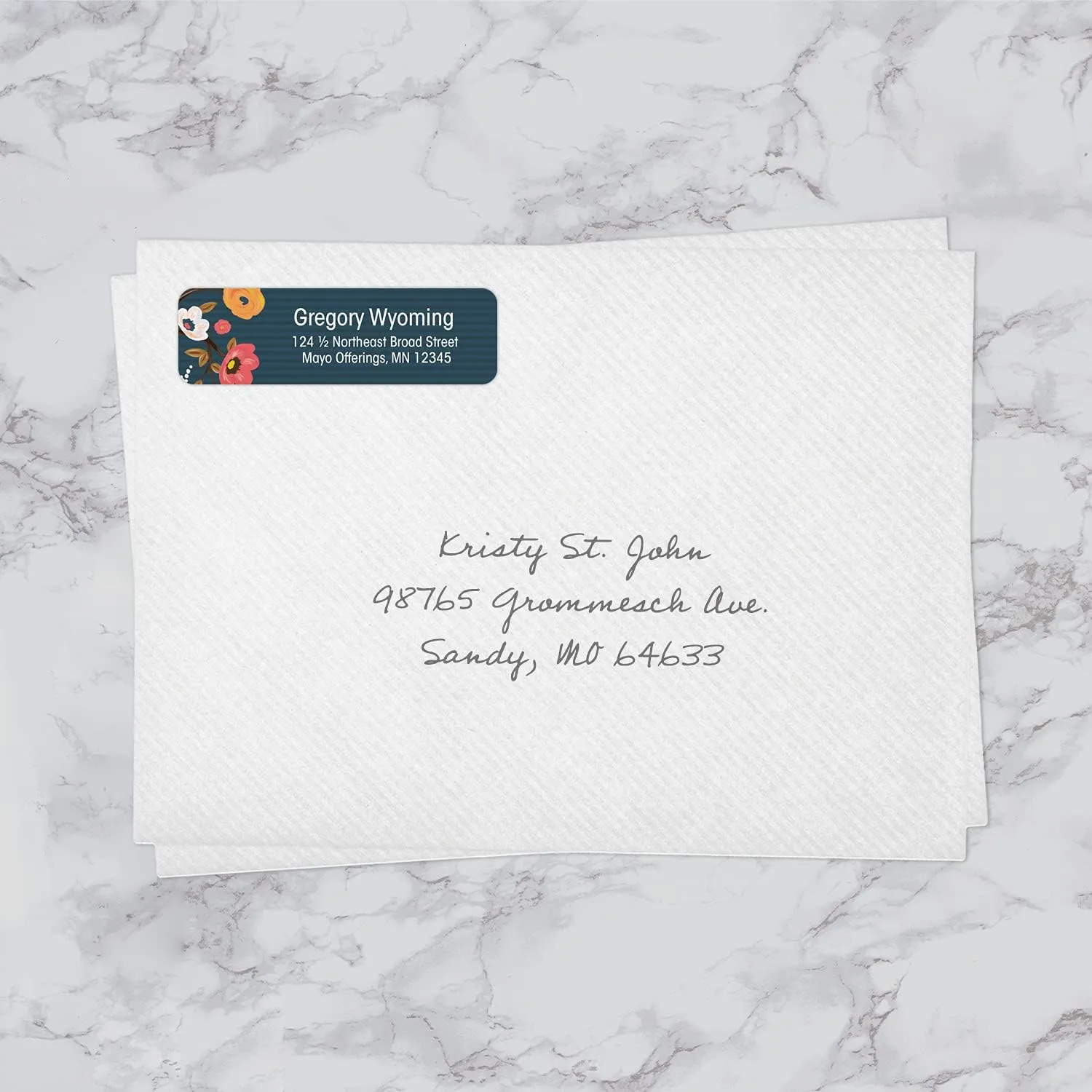 Navy Painted Blossoms Rolled Address Labels/Roll of 500 Personalized Return Address Labels/Designer Return Address Stickers in Elegant Plastic Dispenser