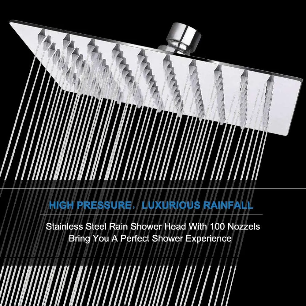 NearMoon Shower Head with Hose, High Pressure Stainless Steel Rain Shower and 3 Settings Handheld Spray Combo with Push Button Flow Control (8 Inch Showerhead Set, Chrome Finish)