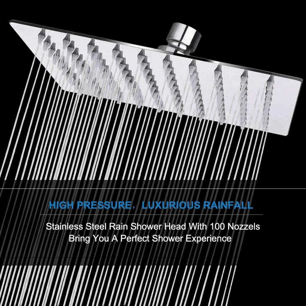 NearMoon Shower Head with Hose, High Pressure Stainless Steel Rain Shower and 3 Settings Handheld Spray Combo with Push Button Flow Control (8 Inch Showerhead Set, Chrome Finish)
