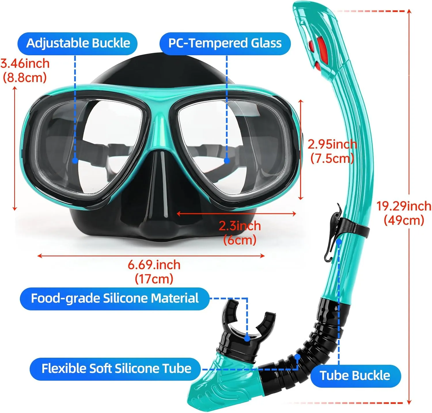 Nearsighted Snorkeling Gear for Adults Youth, Professional Full Dry Top Silicone Snorkel Set, Anti-Fog Scuba Diving Mask with Adjustable Strap