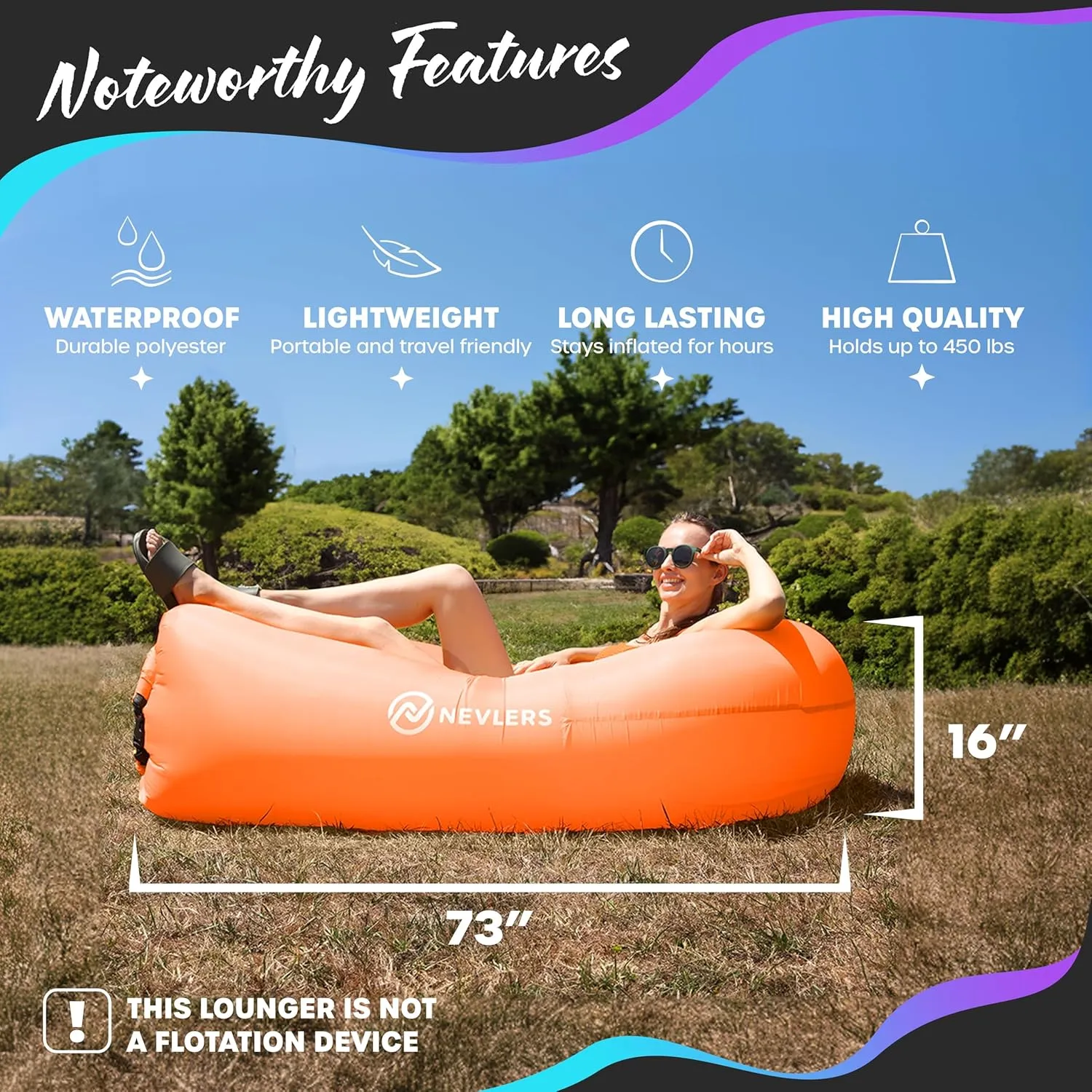 Nevlers 2 Pack Inflatable Loungers Air Sofa Couch | Perfect for Beach Chair Camping Chairs or Portable Hammock |Travel Bag Pouch, Pegs & 3 Pockets| Movie Seating & Camping Accessories Blow Up Lounger