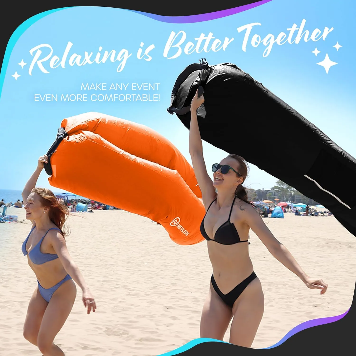 Nevlers 2 Pack Inflatable Loungers Air Sofa Couch | Perfect for Beach Chair Camping Chairs or Portable Hammock |Travel Bag Pouch, Pegs & 3 Pockets| Movie Seating & Camping Accessories Blow Up Lounger