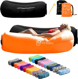 Nevlers 2 Pack Inflatable Loungers Air Sofa Couch | Perfect for Beach Chair Camping Chairs or Portable Hammock |Travel Bag Pouch, Pegs & 3 Pockets| Movie Seating & Camping Accessories Blow Up Lounger