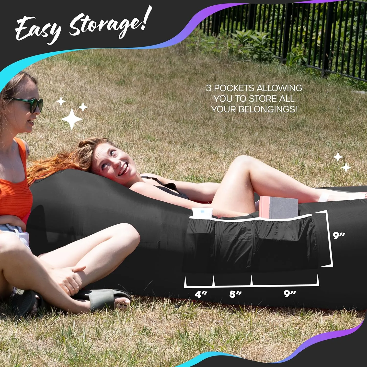 Nevlers 2 Pack Inflatable Loungers Air Sofa Couch | Perfect for Beach Chair Camping Chairs or Portable Hammock |Travel Bag Pouch, Pegs & 3 Pockets| Movie Seating & Camping Accessories Blow Up Lounger
