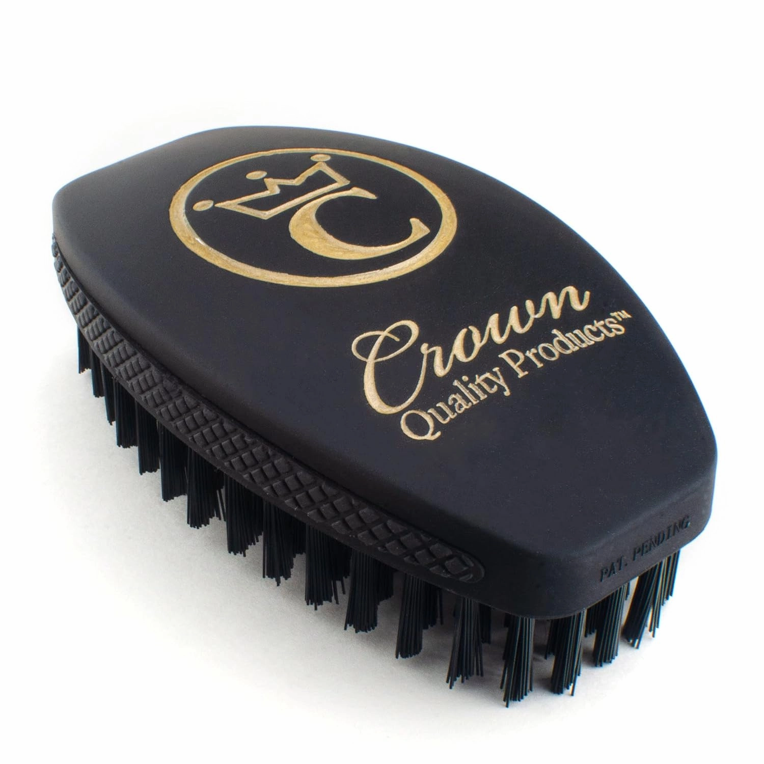 NEW 360 Wave Brush 2.0 – Matte Black, Metallic Gold Logo - Hard Flex Bristles - Wet Dry Technology - Non Slip Grip Hairbrush - by Crown Quality Products - The Ultimate 360 Wave Brush