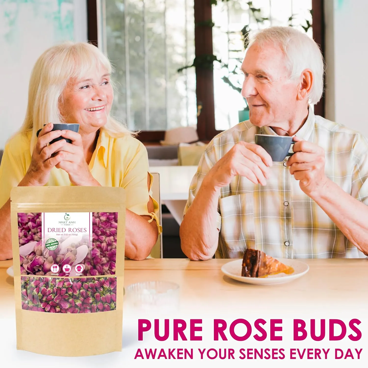 Nhat Anh Farm - Premium Dried Rose Buds - 3.5oz (100g) Dried Rose Buds Natural & Pure, Sugar/Caffeine/Gluten Free - For Making Tea