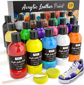 Nicpro 18 Colors Acrylic Leather Paint (8.45 oz, 250 ml) Leather Dye for Shoes, Sneakers, Bags, Furniture, Jackets, Car Seat, Wallets, Shoe Leather Paint Kit for DIY Crafts Kid Adult with Color Wheel