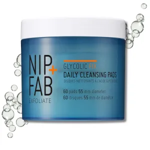 Nip   Fab Glycolic Acid Fix Daily Cleansing Pads for Face with Hyaluronic Acid, Witch Hazel, Exfoliating Resurfacing AHA Facial Cleanser for Exfoliation Even Skin Tone Brighten Skin, 60 Pads