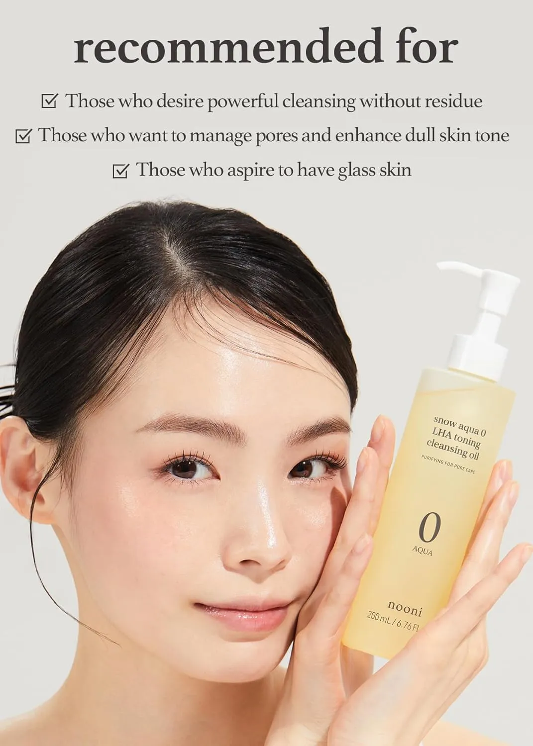 NOONI Facial Cleanser - Snow Aqua 0 LHA Toning Cleansing Oil | Makeup Blackhead Remover, Pore Control, Glass Skin, Help Control Sebum, Revitalizing, Mother's Day, 6.76 Fl Oz (200 ml)